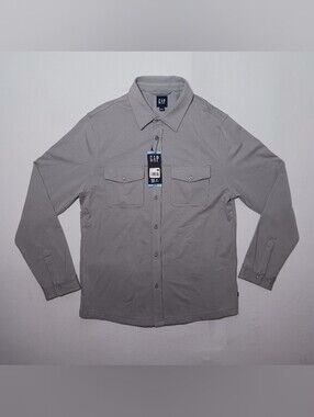 GAP Mens Long Sleeve Knit Button Down Shirt Large Gray NWT